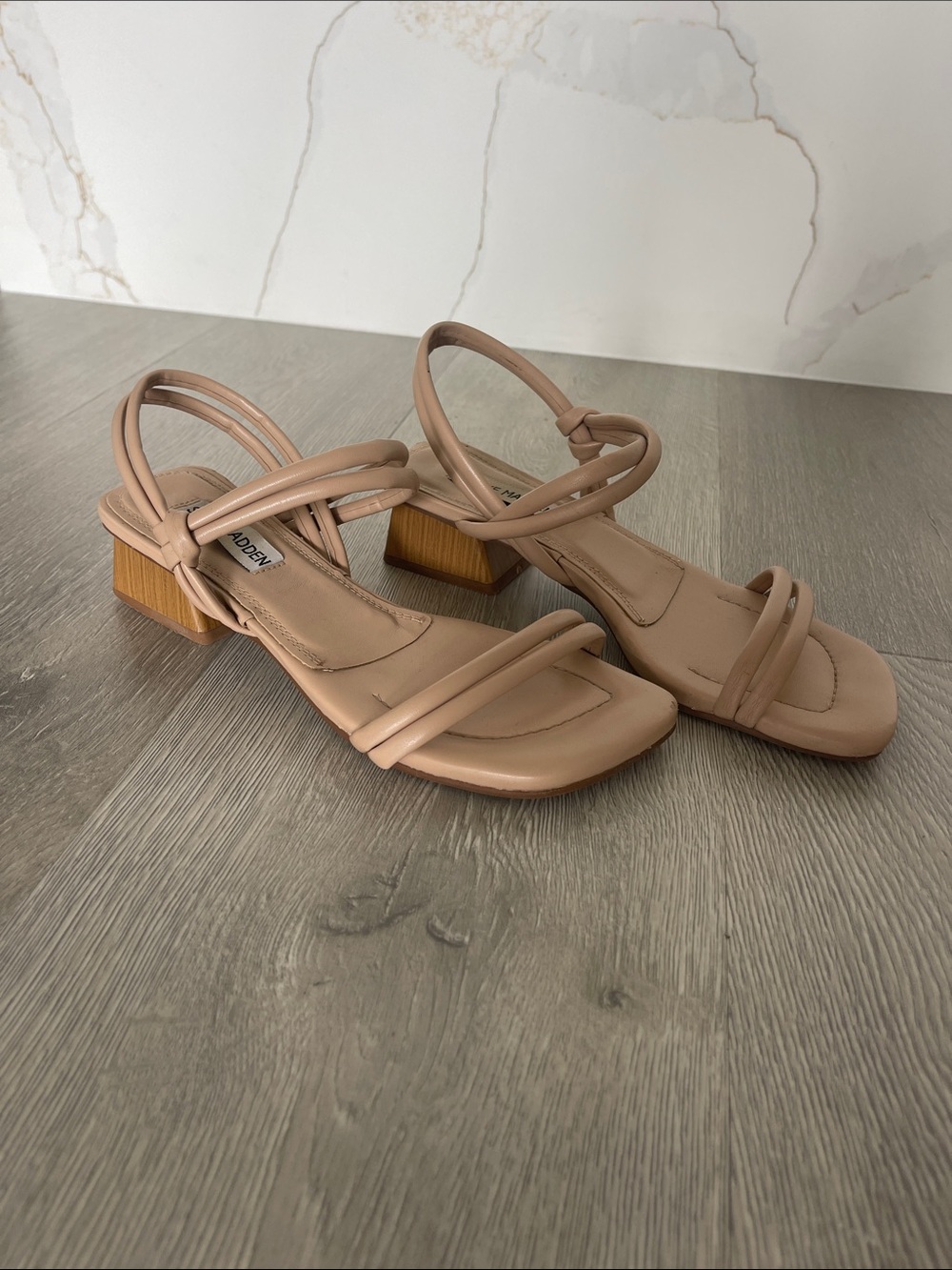 Strappy Block Heel Nude Sandals